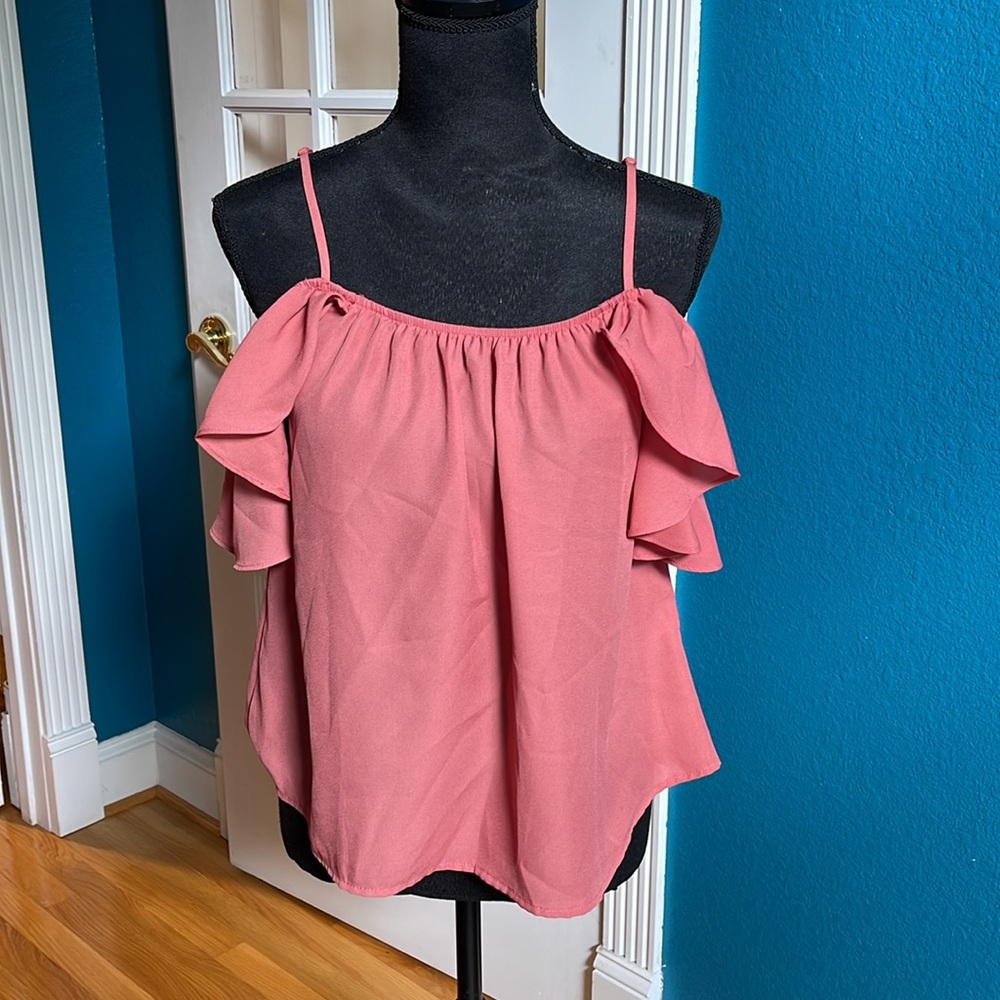 Coral Crop Flutter Sleeve Top Small